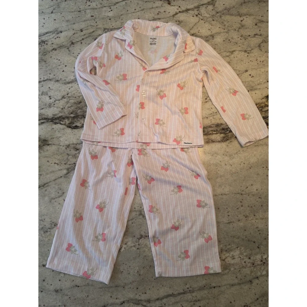 Gerber Toddler Girls' 2-Piece Button Up‎ Pajama Set, Berries, 3T